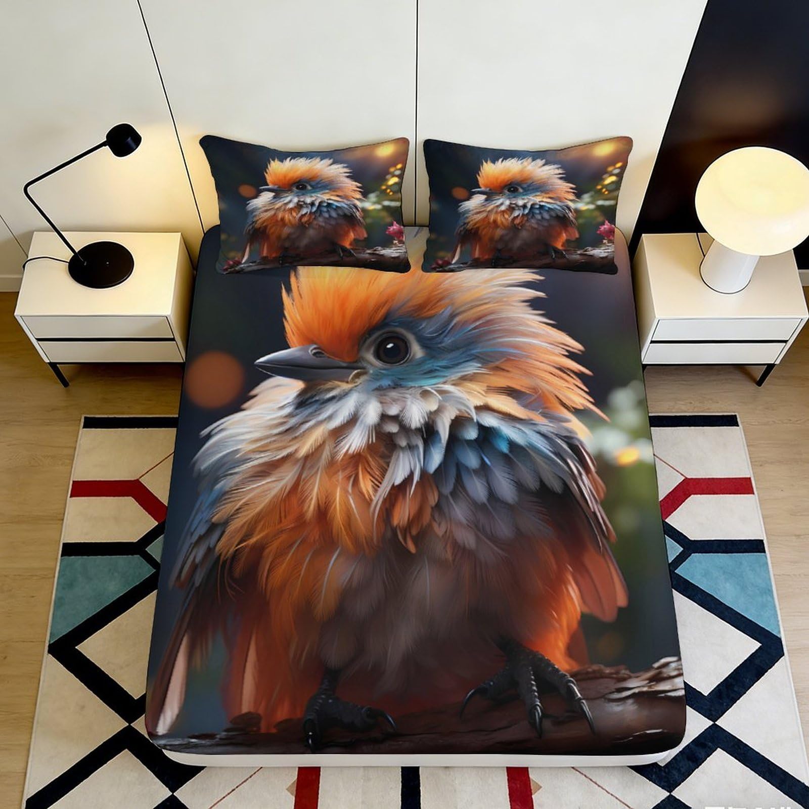 3D Printed Bird Fitted Sheet Microfiber Deep Pocket Non-Slip Bedroom Bedding Bird Mattress Fitted Cover Full Wrap for Adults Teens 200x200x25cm 90x200x25cm