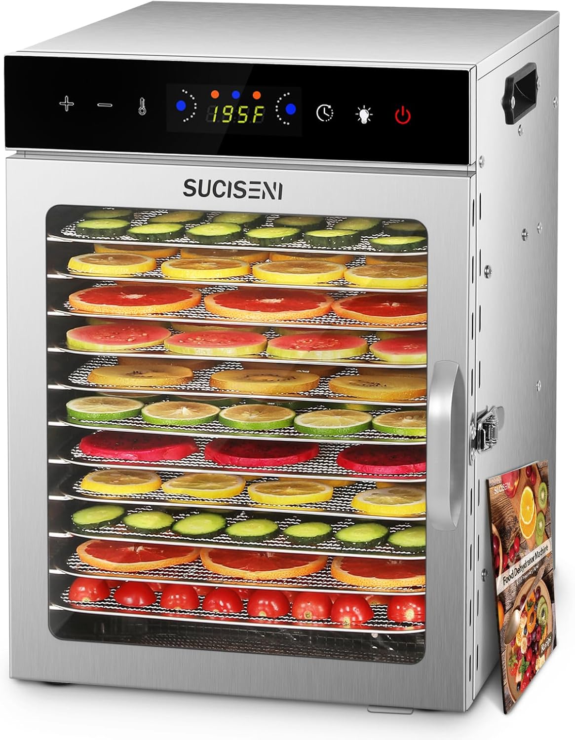 SUCICENI Food Dehydrator Machine 12 Stainless Steel Trays 1000W Meat Dehydrator for Home Use, 24H Timer & 195? Temperature Control Food Dryer for Jerky Fruit Herbs Mushroom Dog Treats