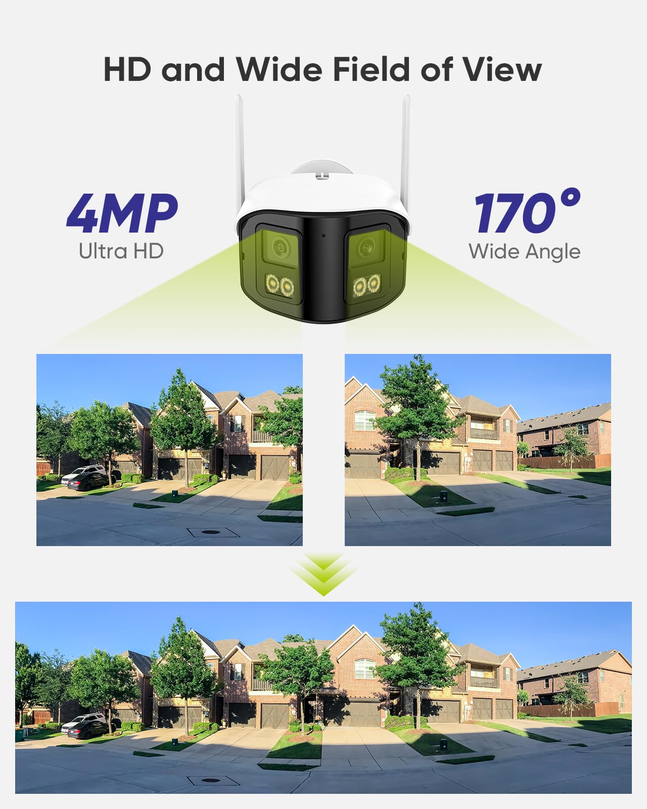 SANNCE 4MP Cámara Vigilancia WiFi Exterior & Interior con Doble Lente, 64GB microSD, WiFi 6, Visión Nocturna Color, Audio Bidireccional, Alarma Personas, Zoom Digital 10X, IP66, Grabación 24/7