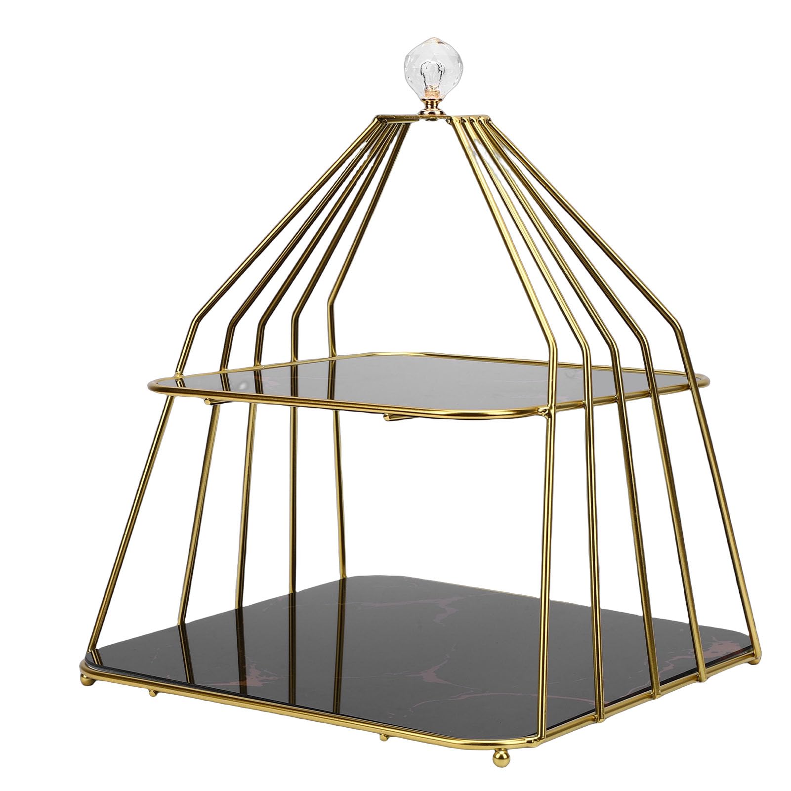 Złoty Stojak na Babeczki, Podwójna Półka na Desery z Ceramicznymi Kwadratowymi Tackami, Wesela, Urodziny, Baby Shower, Spotkania świąteczne (BLACK)