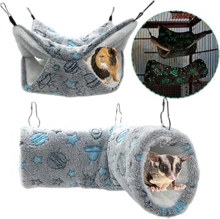 2Pcs Small Pet Tunnel Tube Hammock Luminous Glow Guinea Pig Hammock Rat Hanging Bunk Bed Plush Self-Luminous Ferret Hamster Tunnel Hideout for Small Animals Chinchilla Squirrel Gerbil
