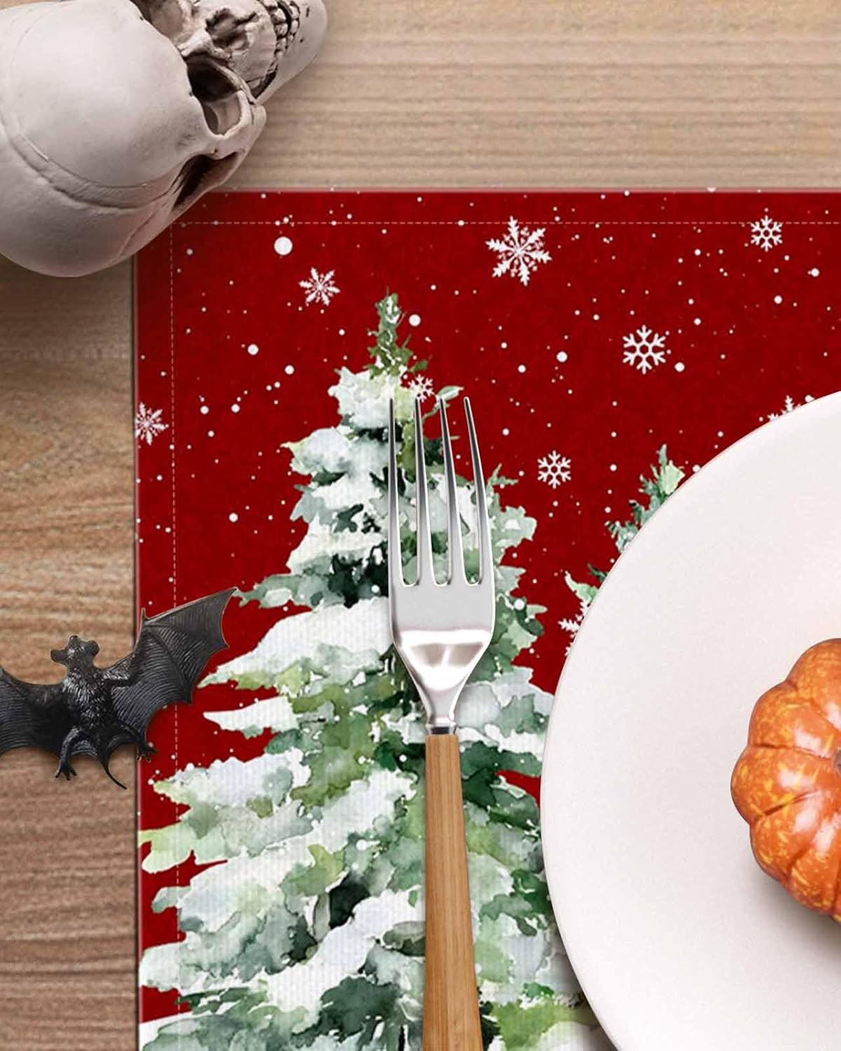Christmas Placemats Snowman Pine Trees Placemats for Dining Table Cardinal Bird Gifts Snowy Red Table Mat Winter Holiday Home Party Kitchen Table Decorations Set of 8