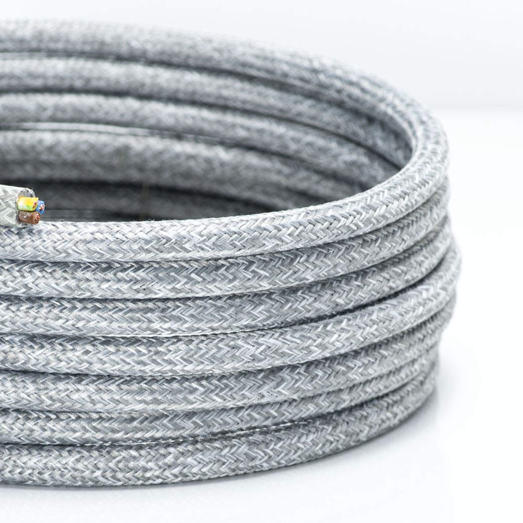 TheCable.Store 3 Core Round Grey Linen Flex Cable 0.75mm Vintage Fabric Braided (10 Metres)