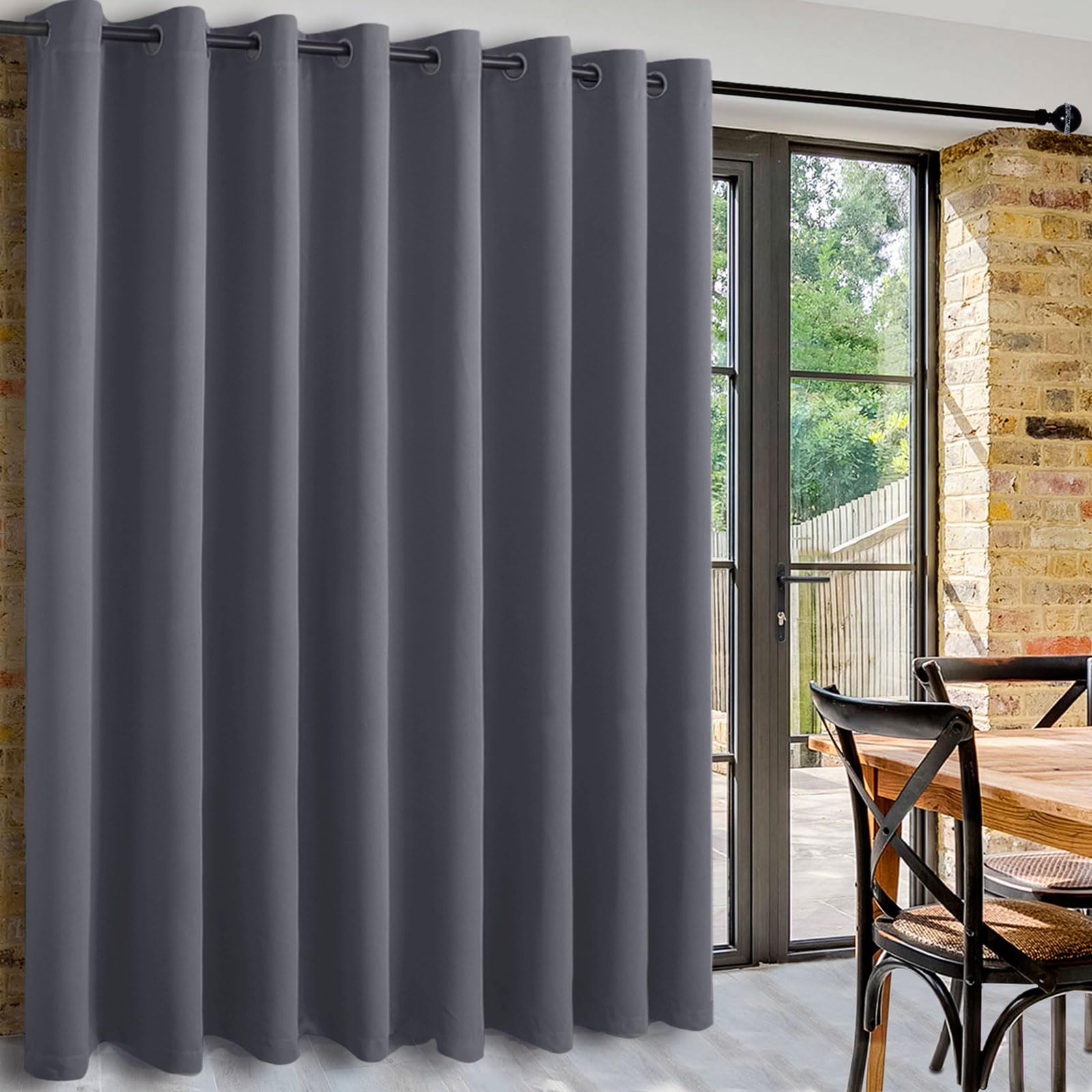 DWCN Dunkel Grau Gardinen Raumteiler,H274xB457cm,Extra Breite Vorhänge Raumtrenner Hängend Verdunkelungsvorhänge mit Ösen Thermovorhang Blickdicht Gardinen Wohnzimmer,Schlafzimmer,Büro,1 Stück