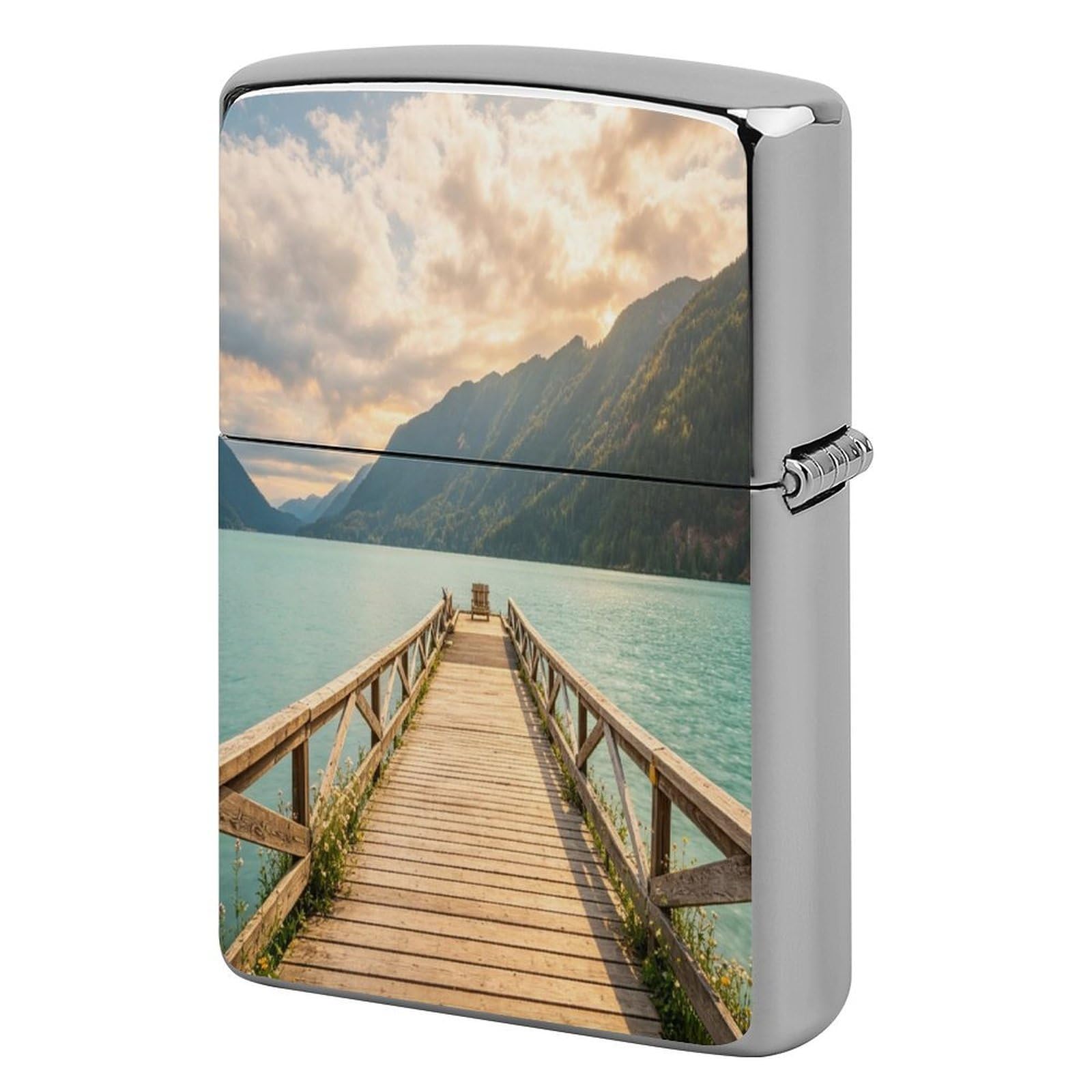 Btcowzrv Style Lake Wooden Pier Metal Lighter Case Sleeve Cover Holder
