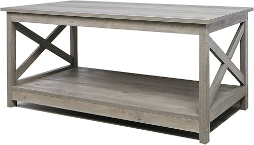 Miniatura 25 de Rainbow Sophia Mesa auxiliar, moderna mesa de centro de madera de granja con almacenamiento de 2 niveles, 40 pulgadas, roble Sargent Roble