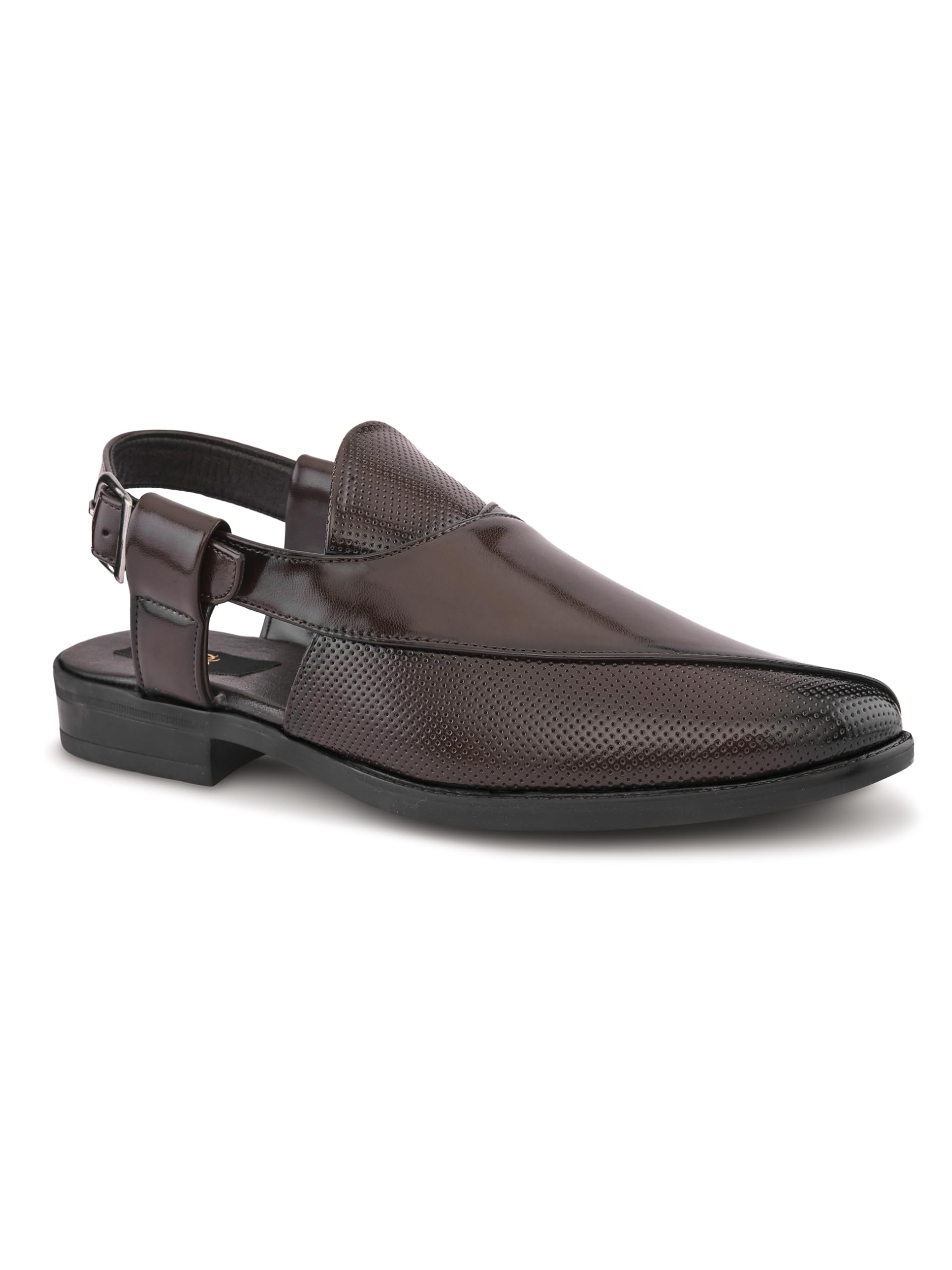 mens Sandals Men Black Cushioned Peshawari Sandal | Comfortable Buckle Closure Ethnic Sandals with Soft Footbed, Durable Sole & Stylish Traditional Design - TPTK 634 BLACK-8-image-21