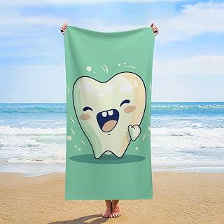 Cute Teeth Oversized Beach Towel Set 31x 61 in | Large Big Pool Camping Swim Soft Towels Travel Essentials Accessories Must Haves Vacation Necessities Adult Gifts