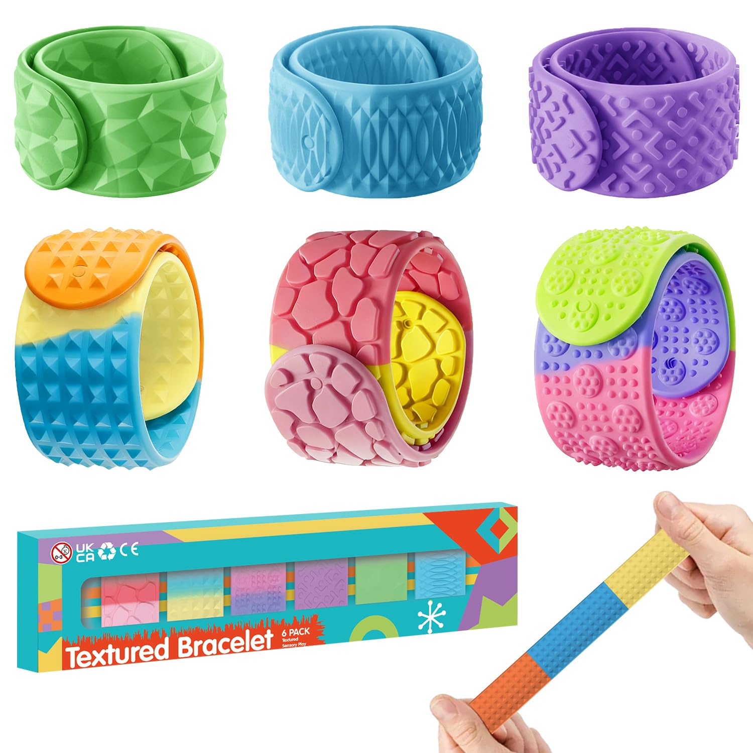 6 PCS Sensory Fidget Toys Slap Bracelets, Textured Silicone Sensory Toys for Autism, Fidget Toys for Kids, Teens & Adults, Anxiety Stress Relief, Ideal for Classroom Rewards, Party Gifts