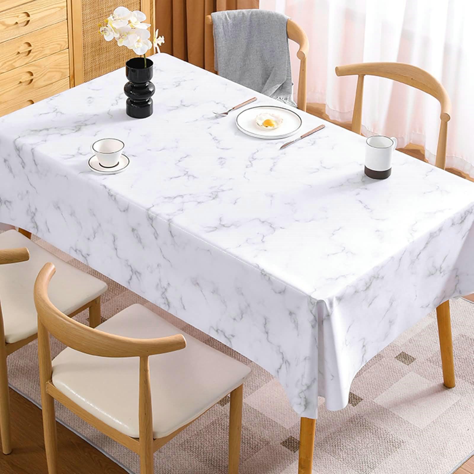 Tovaglia rettangolare in PVC effetto marmo, 219 x 140 cm, colore bianco, per matrimoni, feste, sala da pranzo, tovaglie impermeabili e antimacchia