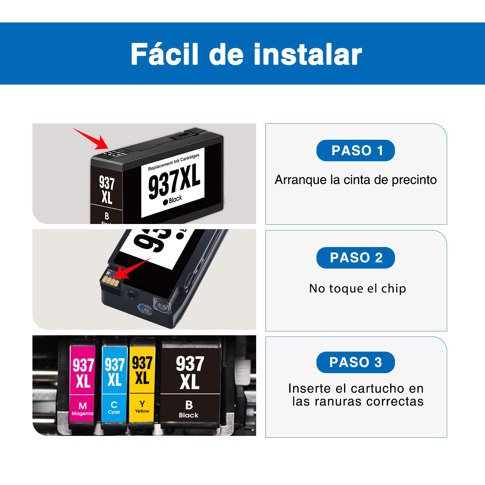 Starink 937XL - Cartuchos de Tinta Compatibles con HP 937 XL 937XL para HP OfficeJet Pro 9120e 9730e 9132e 9125e 9122e 9120b 9110b 9130b 9117b 9720 9730 Negro, Cian, Magenta y Amarillo, 4 Unidades