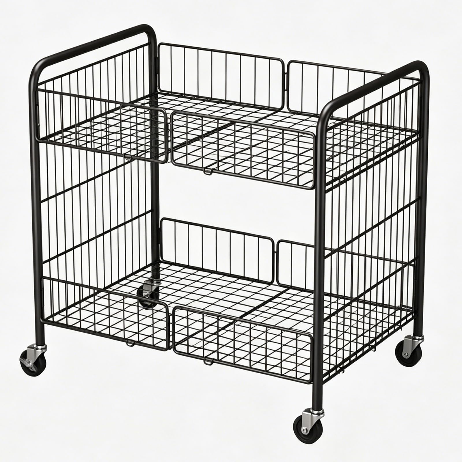 Carrello Pieghevole Portatile per Mercato, Scaffale in Metallo a 2 Ripiani per Vendita Ambulante, Espositore Mobile per Bancarelle(Black,80x55x85cm/31x22x33in)