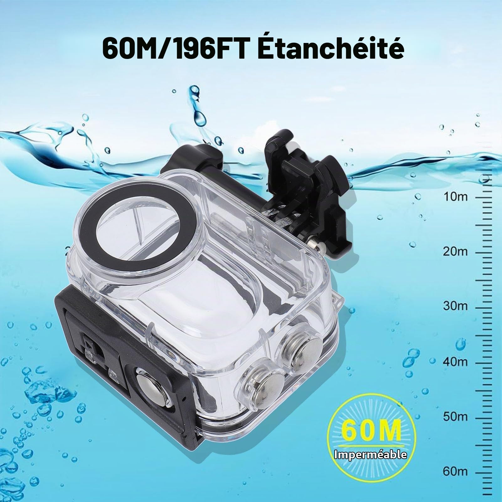 Étui de Plongée de 60m / 196ft pour Go 3s, Go 3, sous-Marin de Boîtier de Protection en Plongée Profonde, Accessoires de Caméras d'action (sans Filtre)