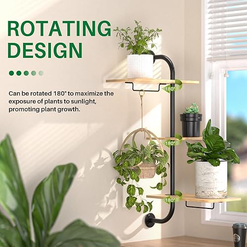 Miniatura 2 de YUOROS Estantes de Plantas para Ventana, Soporte de Estante Giratoria de 3 Niveles, Soporte de Pared de Metal para Plantas de Interior