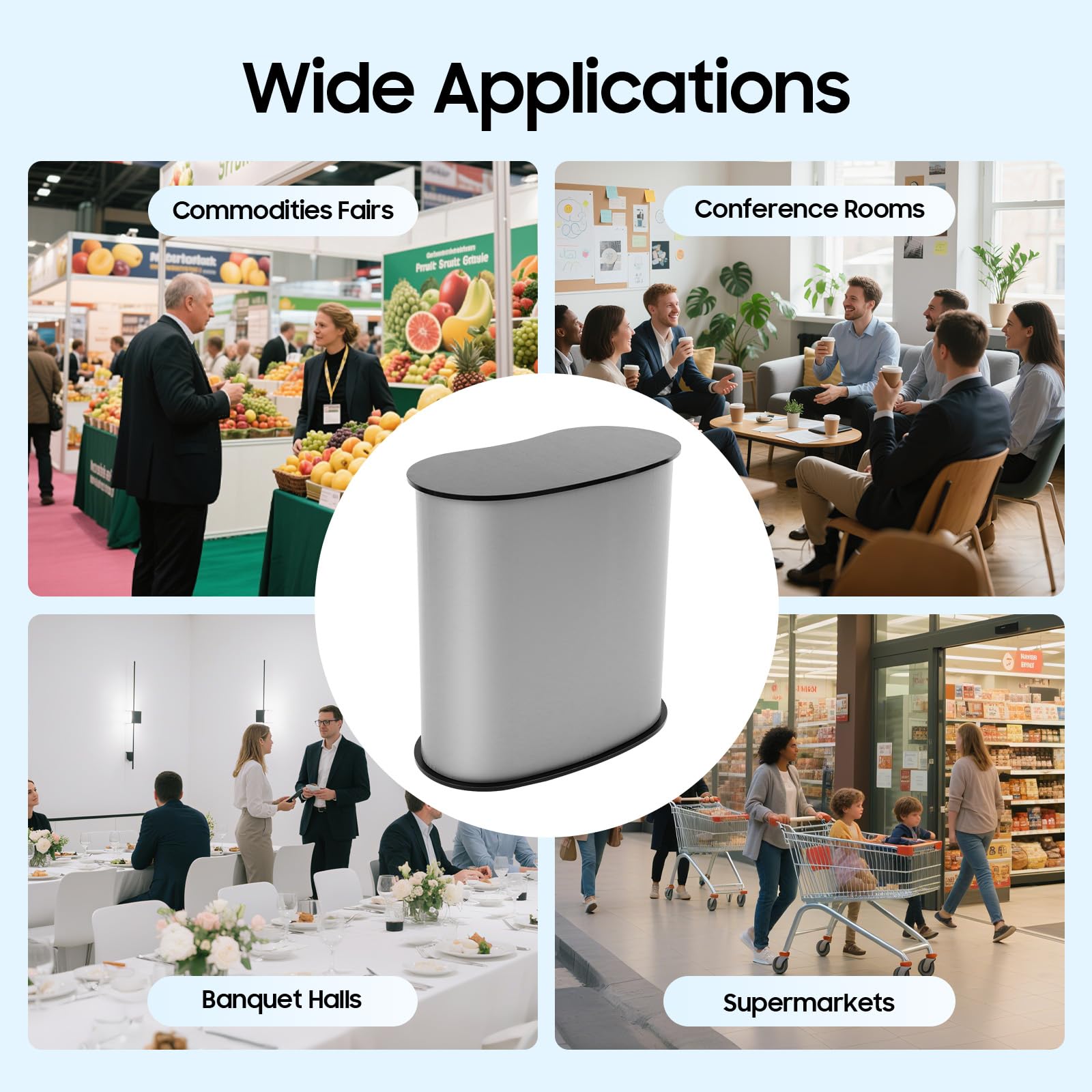 Meseta plegable de recepción, mostrador de mostrador portátil, recepción, 40 x 90 x 90 cm, capacidad de carga de 50 kg, con compartimento de almacenamiento para literatura publicitaria