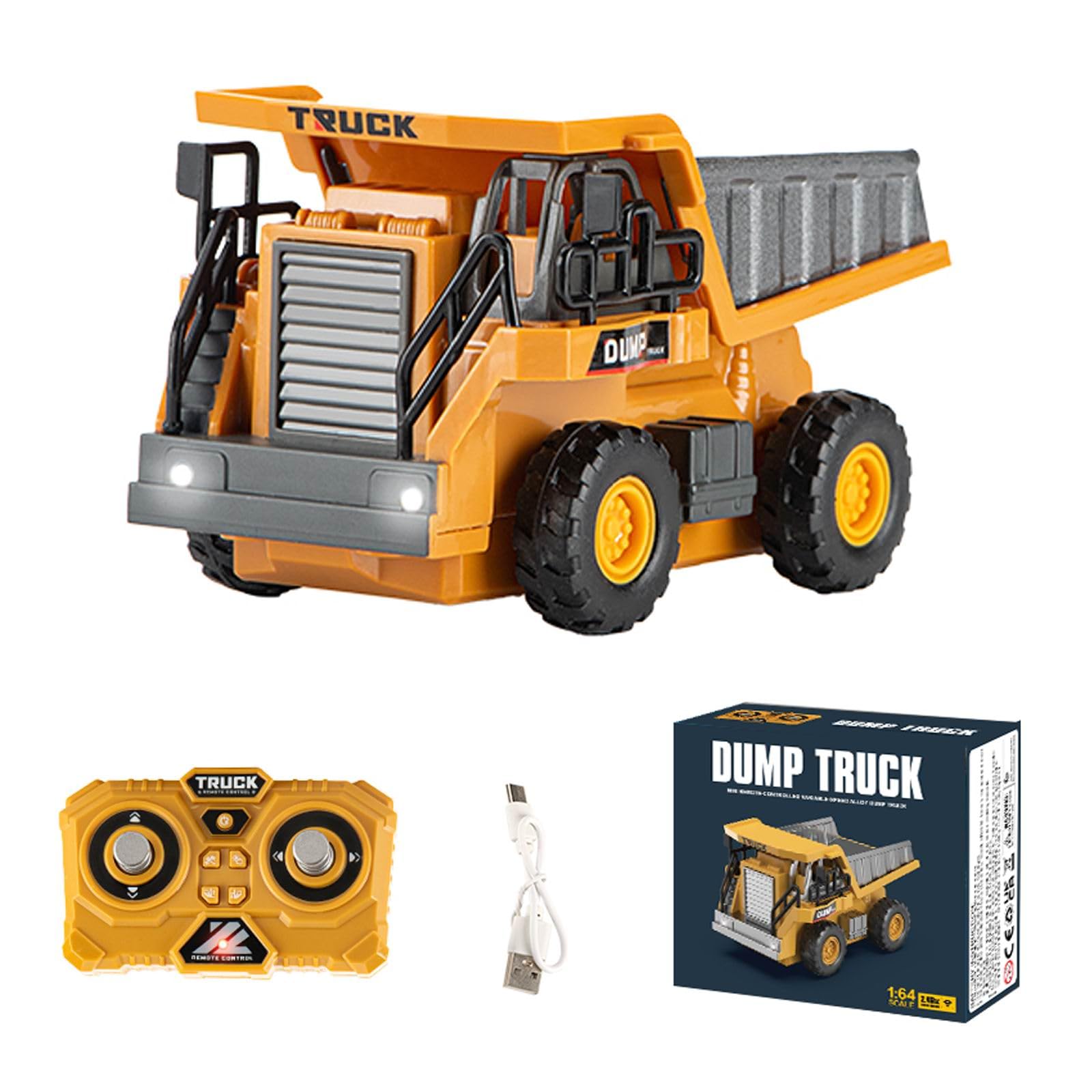 DUKUSEEK 1/64 RC Dump Truck, Mini RC Construction Vehicles with Metal Bed, Lights & Type-C Built-in Battery Remote Control Toys Gifts โ image 1