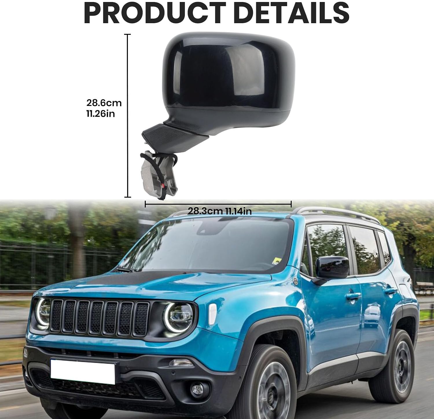 Left Driver Side Mirror Compatible with Jeep Renegade 2015-2025 Heated Manual Folding Power Glass Paintable Black