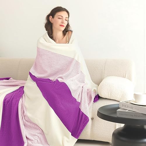 Miniatura 4 de Homelike Moment Manta de forro polar, tamaño individual, color morado, suave, esponjosa, manta de franela de felpa para sofá, cómoda, cálida y