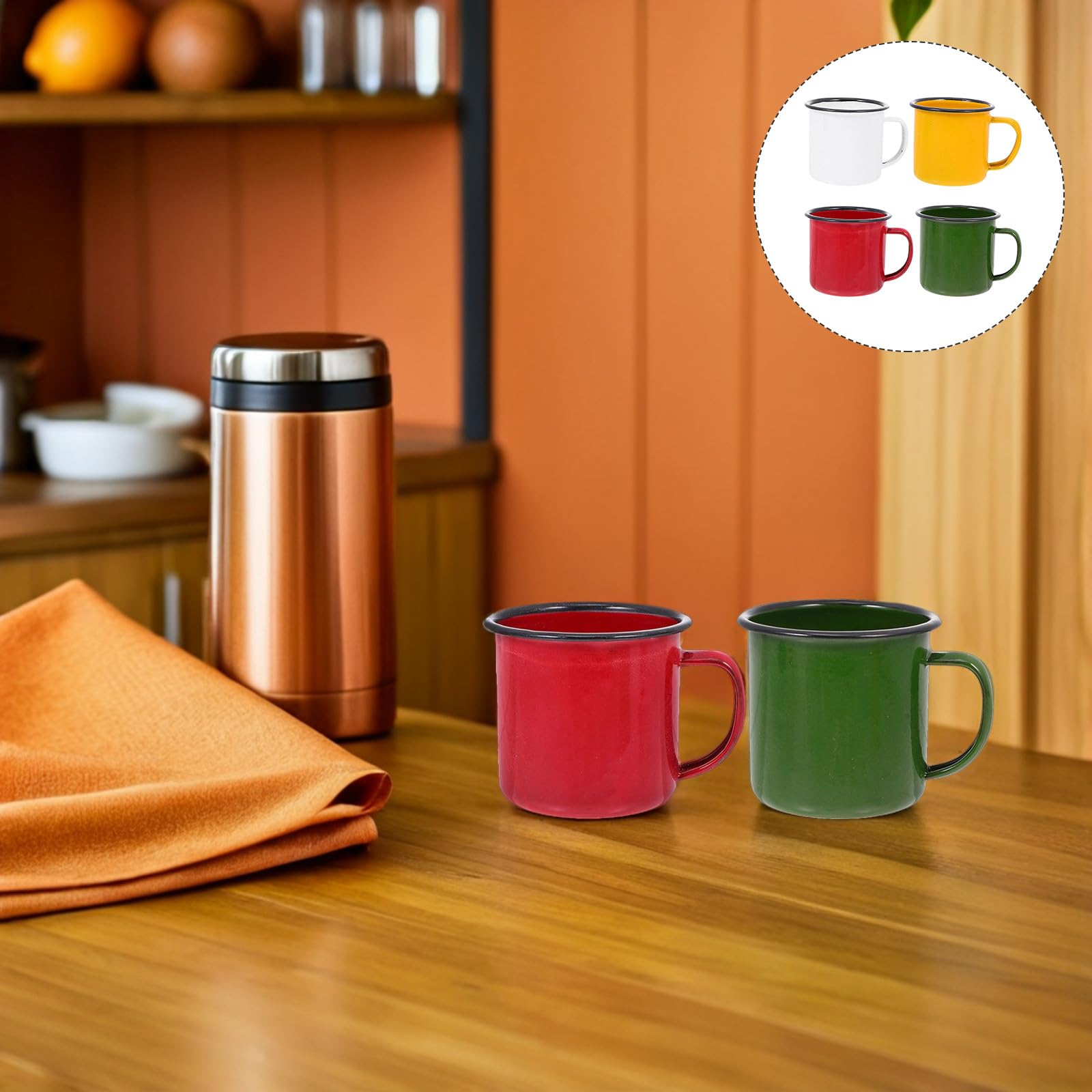 Emaille-Teetasse, 4-teiliges Emaille-Camping-Set mit Vintage-Stil, rostbeständigen und verbrühungshemmenden Camping-Kaffeetassen