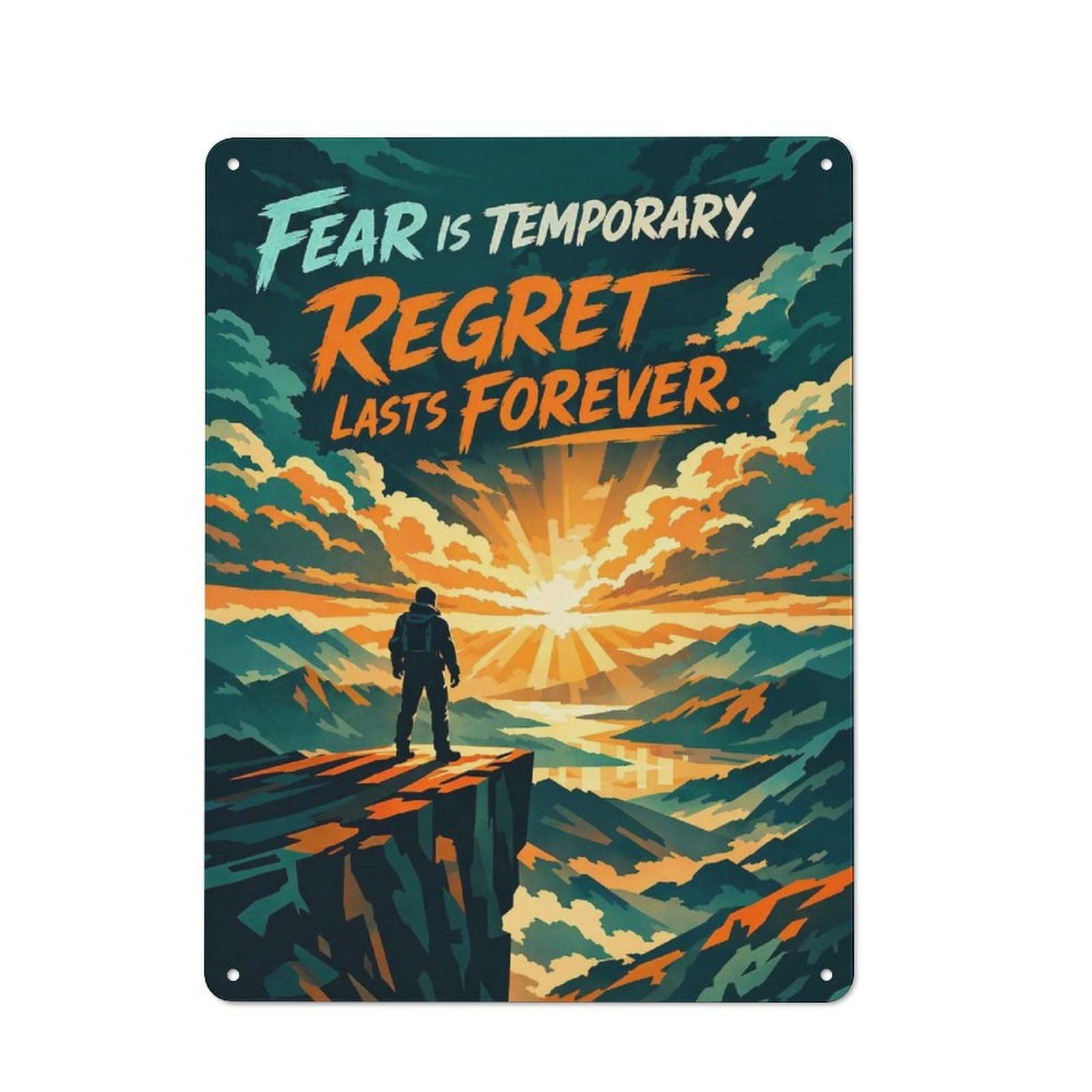 Man on Cliff with Inspirational Quote Retro Metal Wall Sign 40x30cm for Hobby Room Or Studio, for Garage, Workshop And Man Cave Decoration