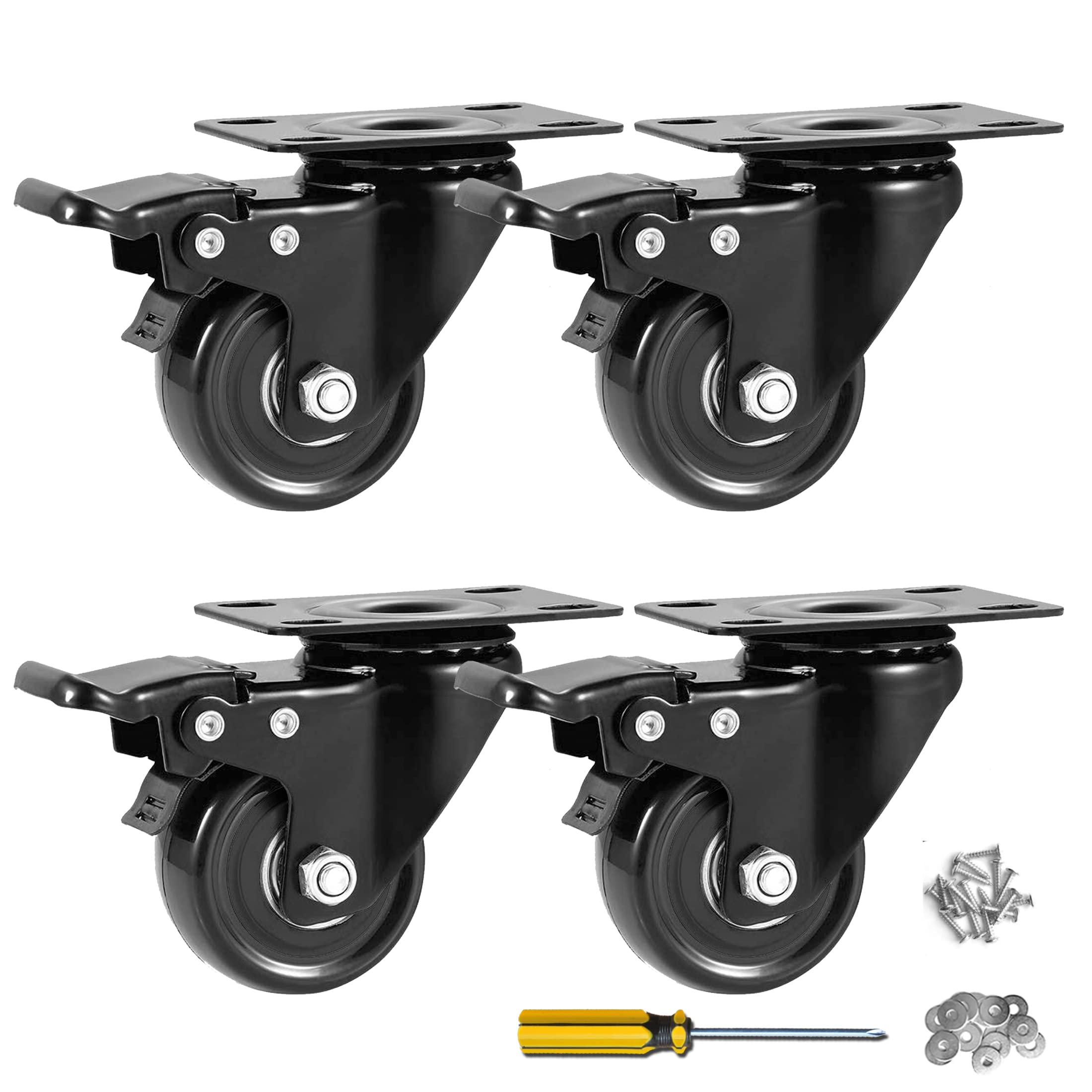 Photo 1 of Swivel Caster Wheels 600lbs,2 Inch Casters Set of 4,Heavy Duty Casters with Brake,Premium Dual Locking Castors with Plate for Cart,Furniture,Workbench,Trolley(16pcs Screws Included) 2 Inch,Black