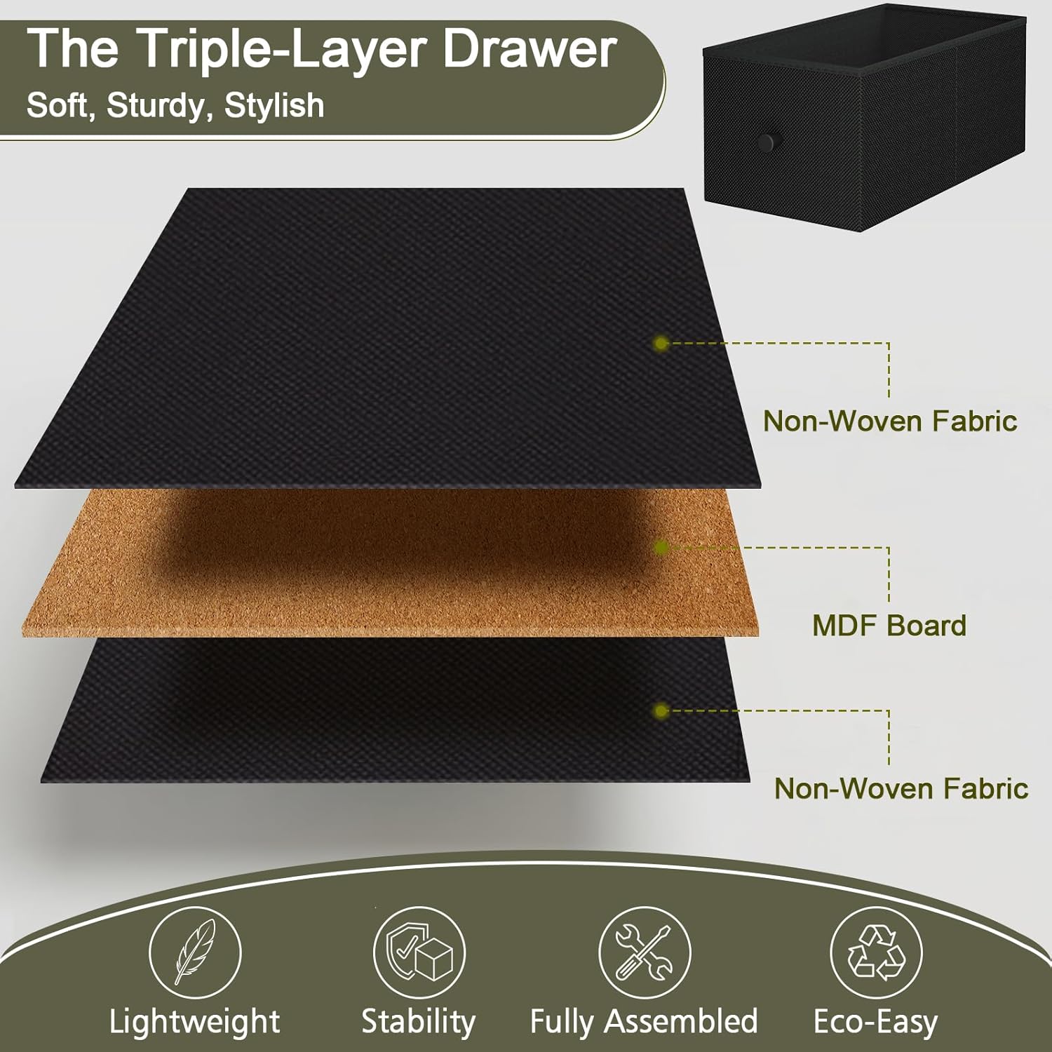 LOAKEKEL Narrow End Table Living Room with Charging Station, Skinny Side Table with Fabric Drawers, Slim Nightstand for Bedroom, Small Spaces, Couch, Black, HETNDP03BK-1