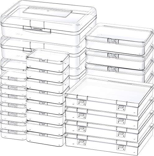 Miniatura 8 de Mauproy Paquete de 24 recipientes pequeños de plástico con tapas, cajas de almacenamiento de cuentas transparentes con tapas con bisagras y