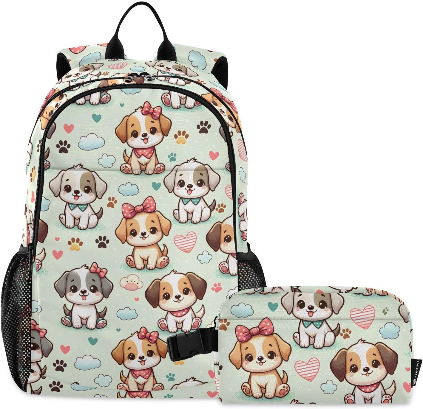 ALAZA Cute Dog Puppy Paw Prints Backpack and Lunch Bag Set for Boys Girls School Bookbag Cooler Kits
