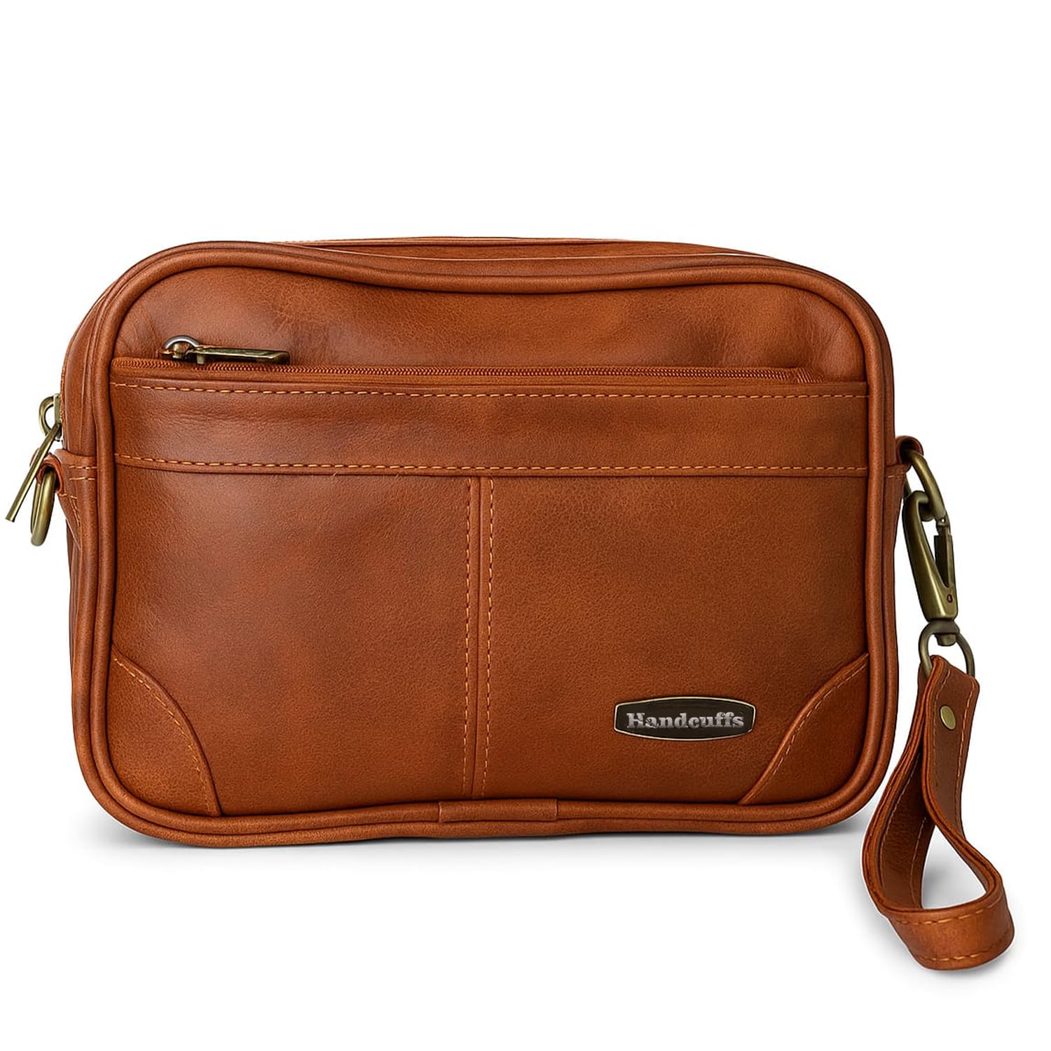 Handcuffs Toiletry Bag for Men | Travel Essentials Kit | Grooming Handbag | Toiletries Shaving Kit | Cosmetics Accessories Pouch | Multipurpose Organizer Bag for Daily Use (Rust)