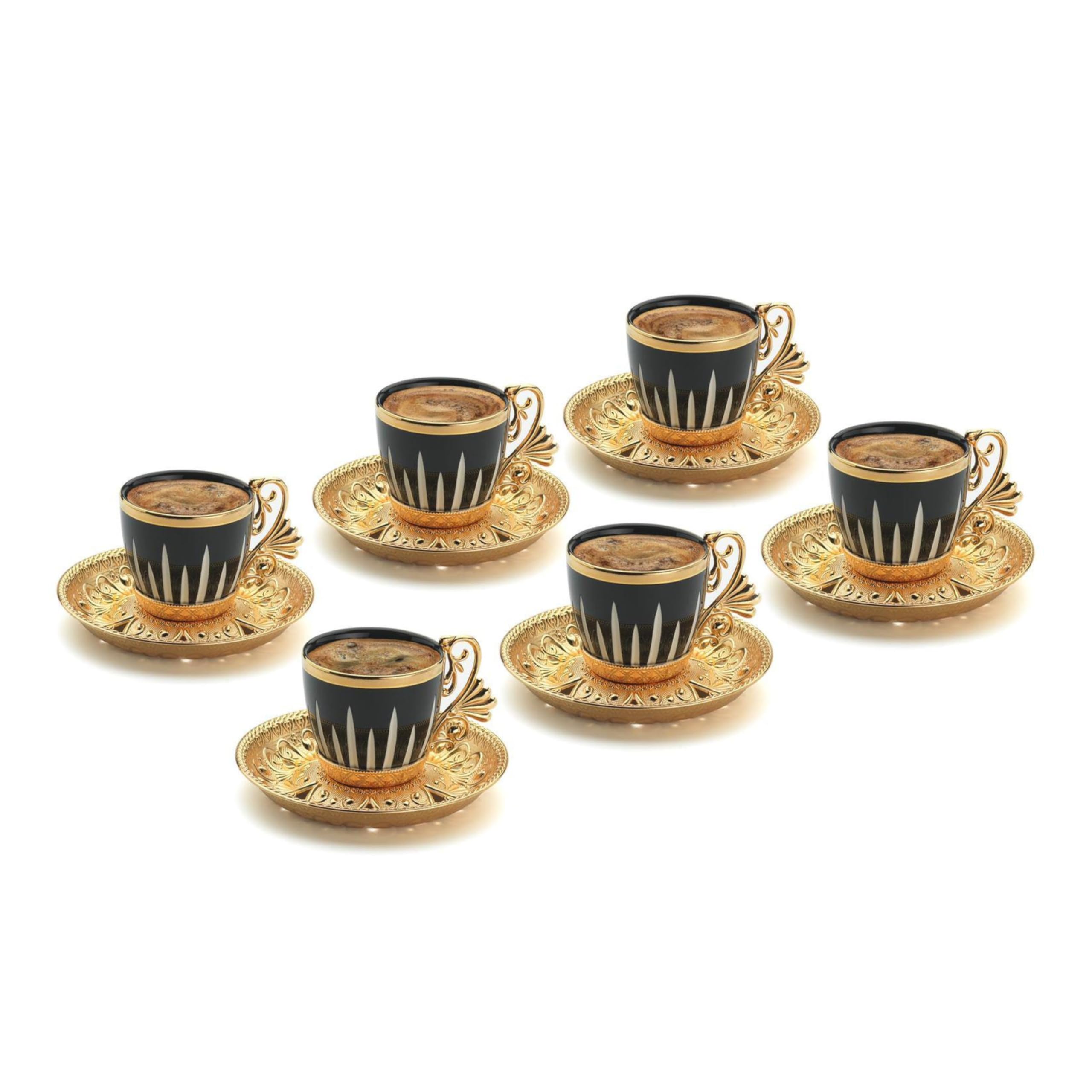 LaModaHome Espresso Coffee Cups Set, Turkish Arabic Greek Coffee Set, Coffee Cup for Women, Men, Adults, Guests, New Home Wedding Gifts Tac Gold Color Cutting Coffee Set
