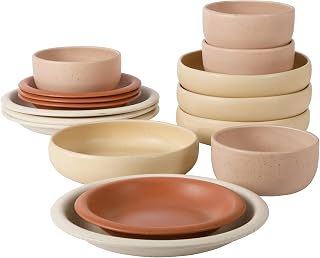Bloomhouse Corsica Clay 16-Piece Stoneware Dinnerware Set - Oprah's Favorite, Reactive Glaze, Service for 4, Stackable Plates & Bowls