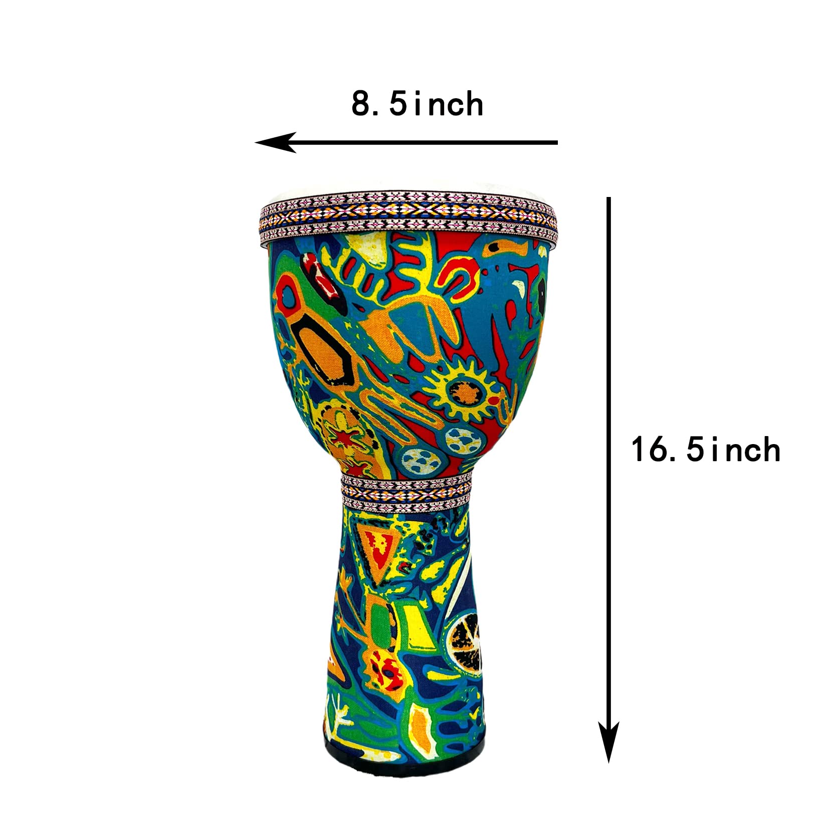 RUOSWTE Djembe Drum Bongo ，Goblet Drum Made Of Goat Leather Drum Head, Hand Painted Cloth, West African Style Hand Drum, Gift For Beginners (B)