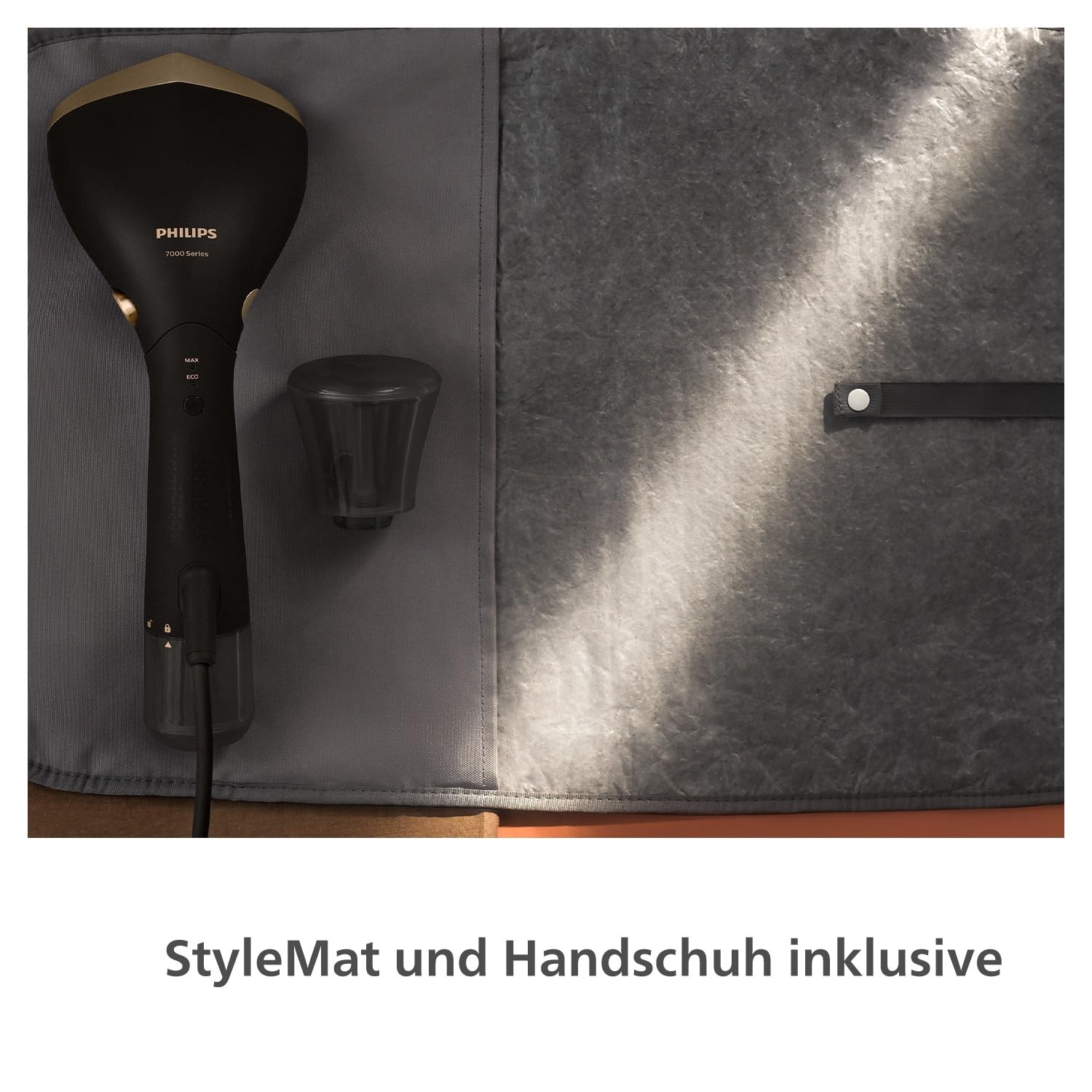 Philips Steamer 7000 Series - 1500W, 28 g/min Dampfleistung, zugespitzte Heizplatte aus Metall, 2 abnehmbare Wassertanks, inkl. Handschuh/StyleMat, Schwarz (STH7060/80)