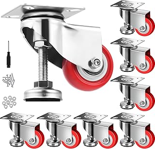 BBTO 8 Pcs 2" Leveling Plate Caster Wheels Adjustable Leveling Caster Heavy Duty Swivel Casters Anti Vibration Silent Leveling Feet Wheels for Workbench Machine Equipment Furniture, Capacity 240 Lbs