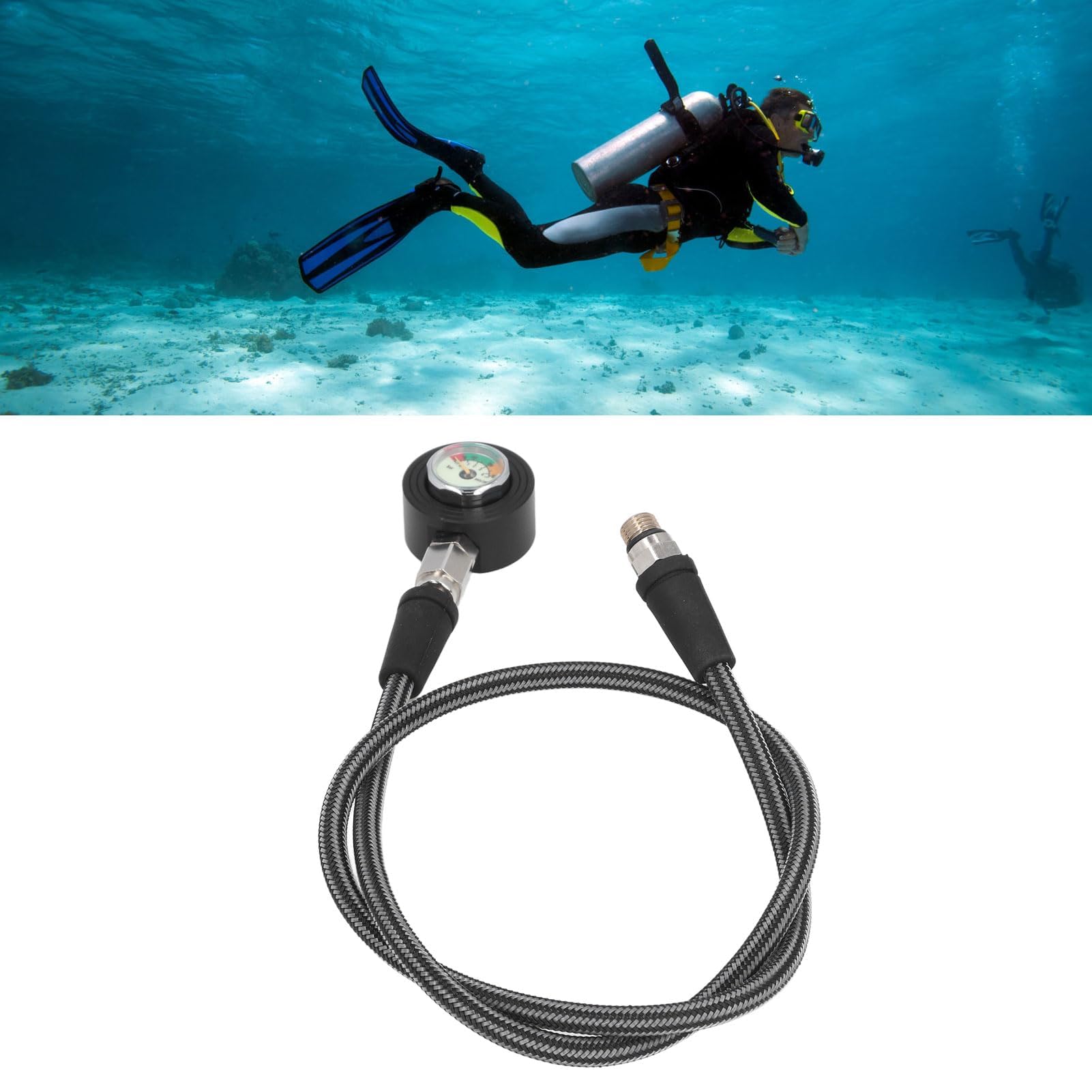 Alomejor Manomètre de Plongée sous-Marine Lumineux avec Tissage en Fibre de Carbone, Manomètre Submersible pour Régulateur BCD, équipement de Plongée sous-Marine (80 cm)