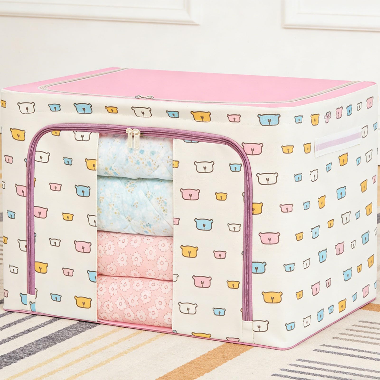 SIXRUN Cestino Portaoggetti Pieghevole per Abiti, Organizer per Armadio in Tessuto con Coperchio, Contenitore per Armadi 50x40x33 Cm per Guardaroba della Camera da Letto, Design Lavabile, Chiusura