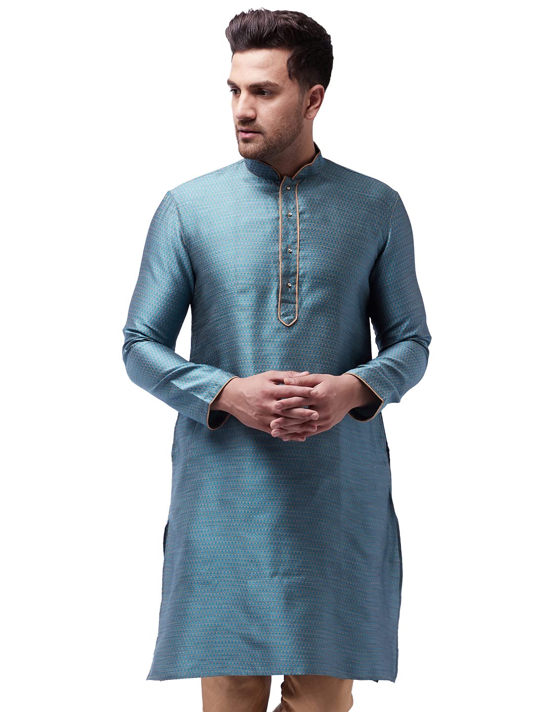 vastramay VM Mens Silk Blend Kurta - Timeless Elegance for Festivals & Events | Banarasi Cotton with Silk Dobby Jacquard Mandarin Collar Full Sleeves Kurta with a Contrast Piping-picture-38