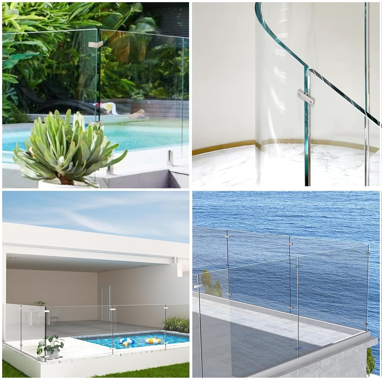 Abrazadera De Acero Inoxidable 304 Para Barandillas De Vidrio A Vidrio | Abrazadera Sin Marco Con Juntas De Goma Para Barandillas De Piscina, Balcones Y Terrazas