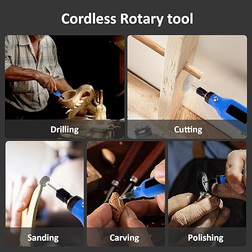 Miniatura 4 de Kit de herramientas rotativas inalámbricas, mini amoladora de 3.7 V con 5 velocidades variables, luz de trabajo LED delantera, 40 accesorios