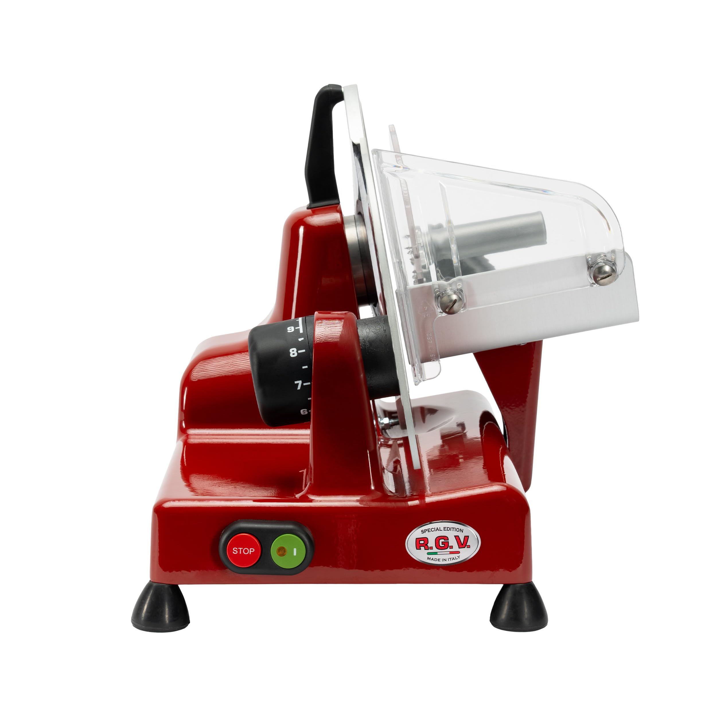 RGV Affettatrice 22 Luxor Red - Affettatrice Professionale 120W in Alluminio Fuso, Lama Ø220 mm, Spessore Regolabile 0–16 mm, Facile Pulizia