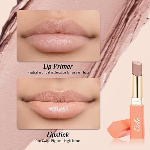 Miniatura 3 de Oulac Barras de labios beige para mujer, base de labios crema nude, hidratante de larga duración, color de labios de cobertura completa, acabado