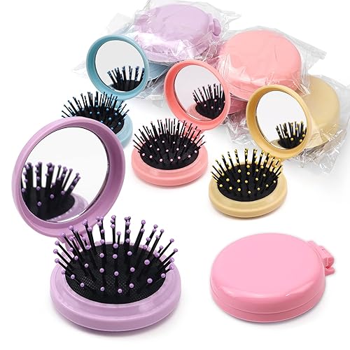 50 cepillos de pelo plegables para espejo de viaje, cepillo de pelo redondo plegable de bolsillo, mini peine de pelo compacto, tamaño de viaje,