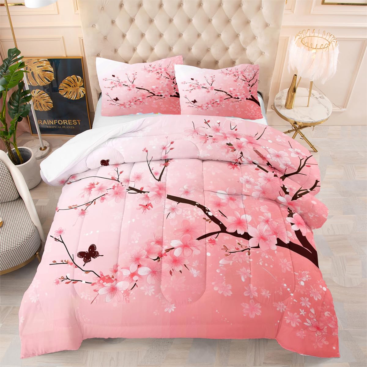 Amazon.com: CCoutueChen Pale Pink Floral Comforter Bedding