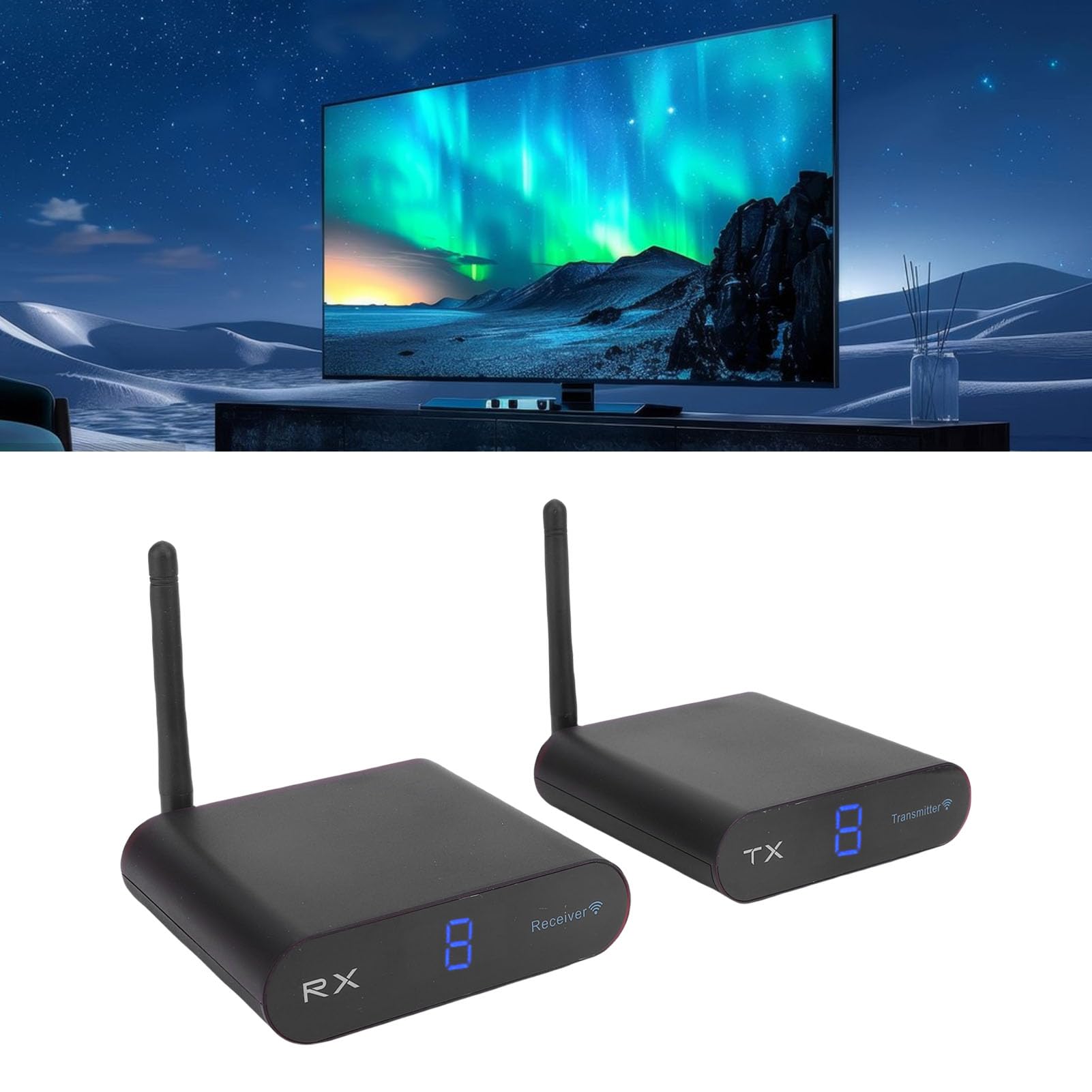 AV Senderempfänger, Video Audio Sender und Empfänger 2.4GHz 8 Kanal Sound Video Sender Wireless AV Absender für Streaming Kabel, Satelliten, DVD Kamera TV