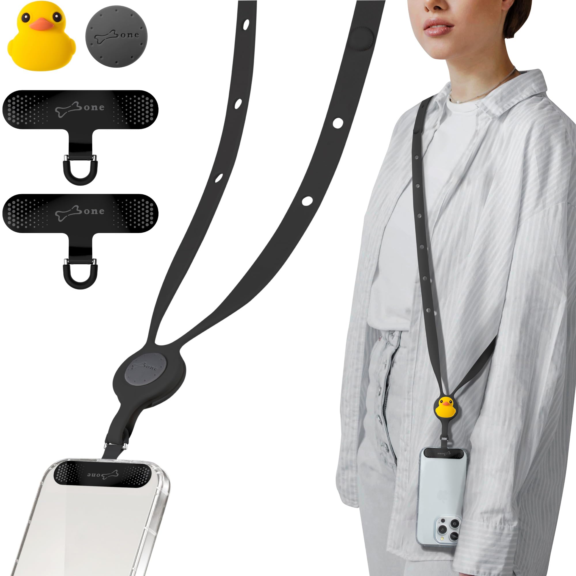 Bone Crossbody Phone Tether Tab (2-Pack), Adjustable Silicone Phone Lanyard, Neck & Shoulder iPhone Holder for All Smartphone