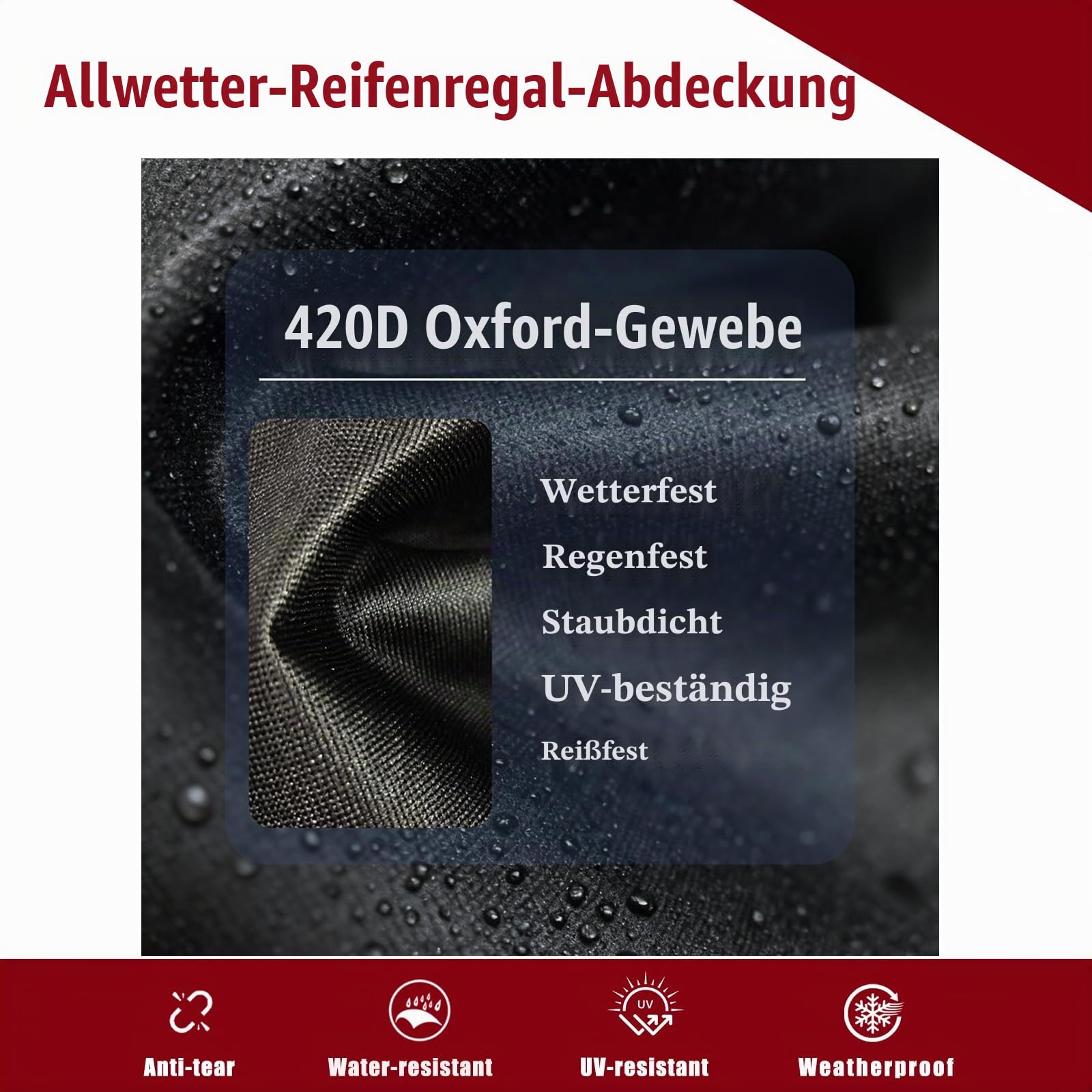 Reifenregal Abdeckung, 165x75x150 cm, 420D Oxford Abdeckplane mit Klettöffnung & Bodenschnüren, Schützt zuverlässig vor Regen, Sonne und Staub (Nur die Abdeckung)
