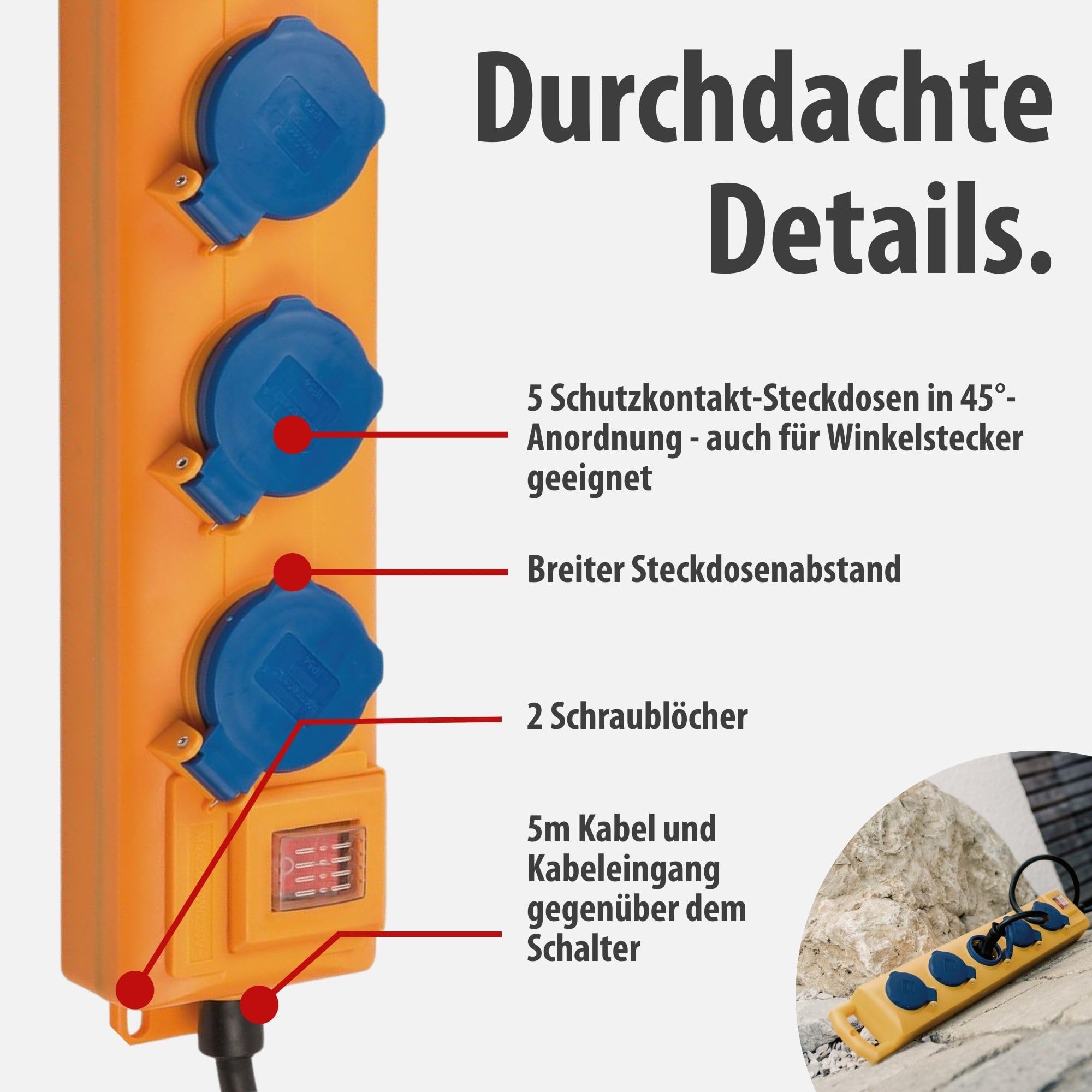 Brennenstuhl Super-Solid SL 554 DE FI Steckdosenverteiler 5-Fach Outdoor 5m