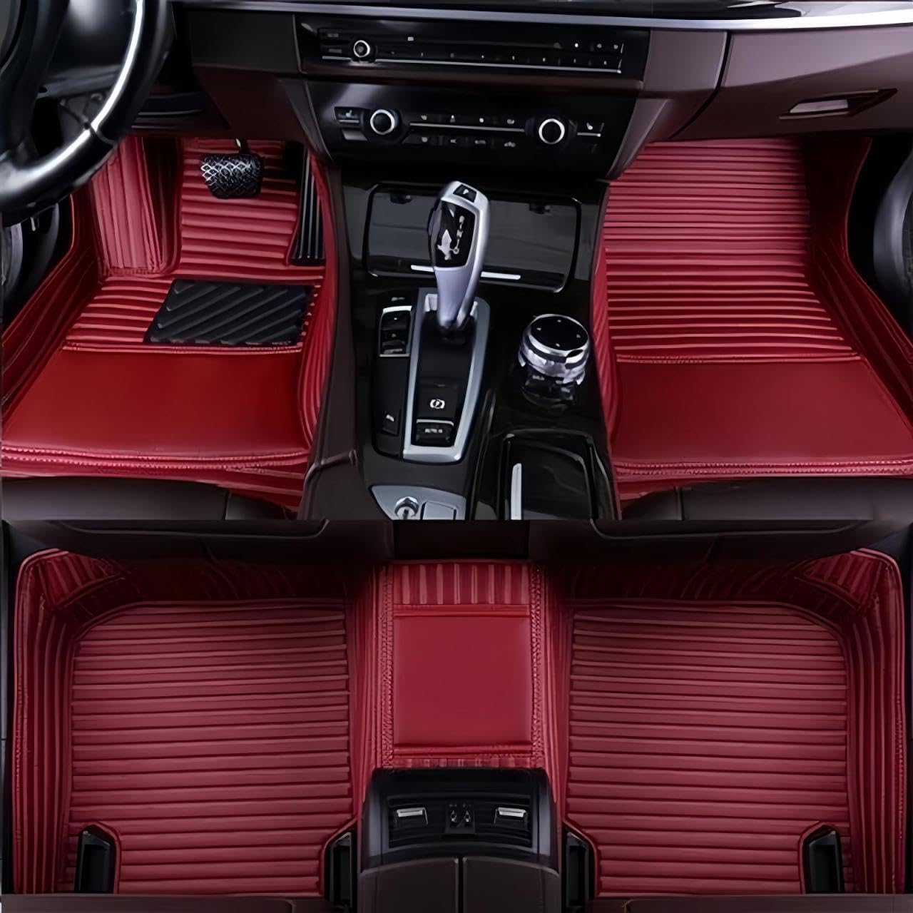 Custom Luxury Car Floor Mats Suitable for All Sedans, Sports Cars,SUV, Business Vehicles, Trucks, Waterproof and Anti Slip Fully Covered Leather Floor Mats (Wine Red-3D)