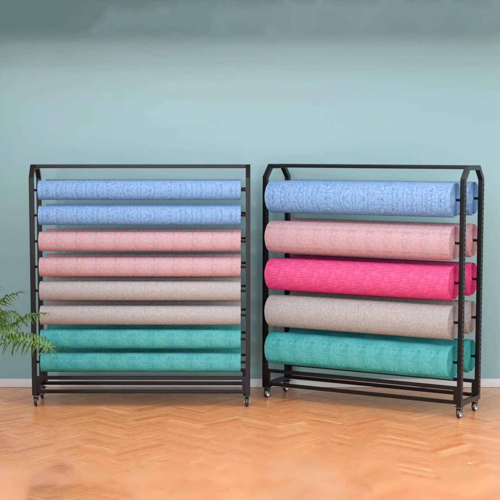 WDJBPSH Adjustale Display Rack for Textile Fabric/Vinyl Spool/Car Color Change Film/Tablecloth/Wrapper, Commercial Organizer Holder with Brakeable Wheels