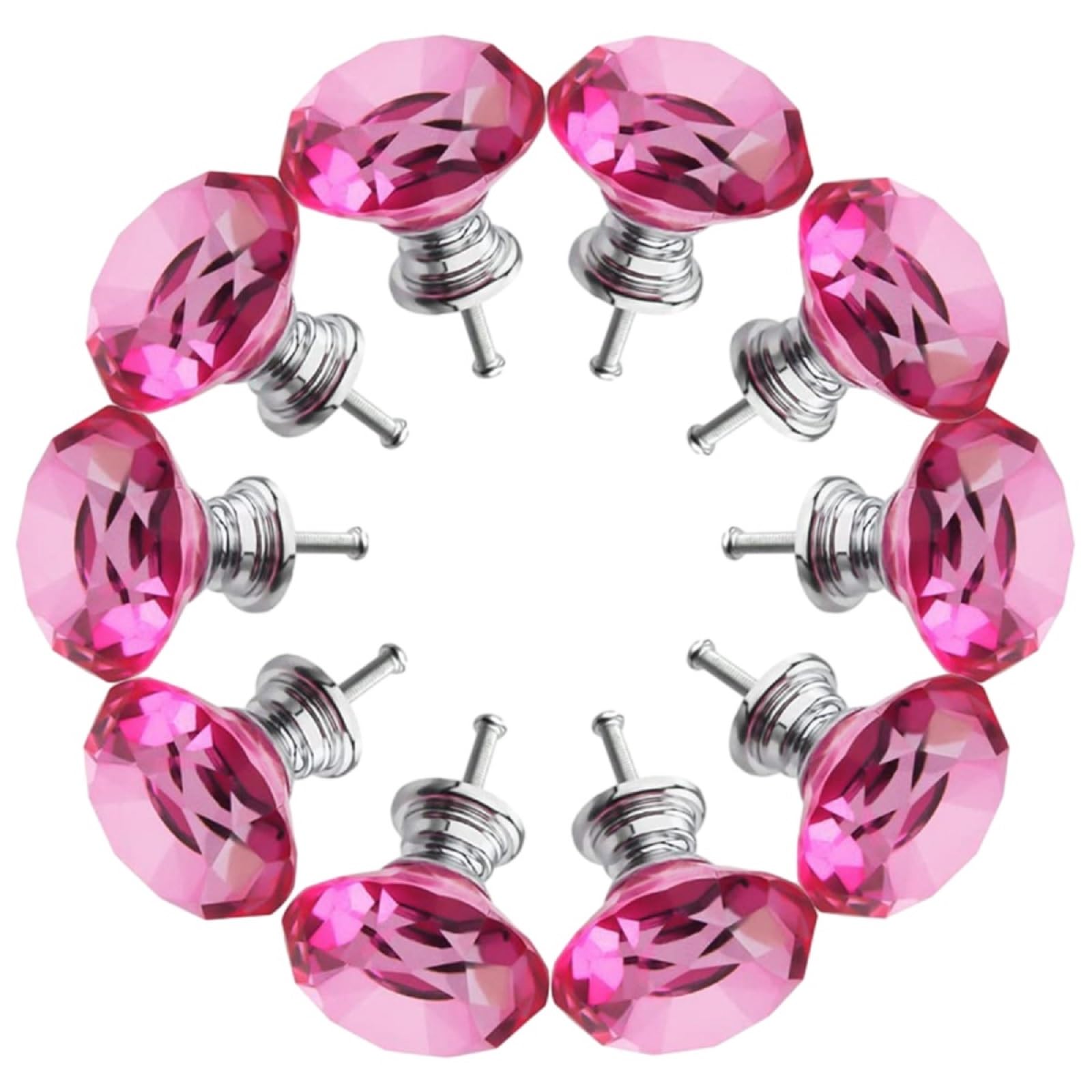 Kfgisd Rose Red 10 Pcs,Drawer Knobs 1.18 * 1.1Inch Single Hole Transparent Multi-Color Cabinet Jewelry Box Drawer Diamond Handle,Crystal Handles(Rose Red)
